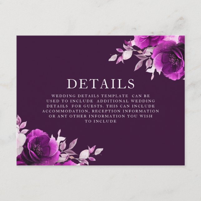 Carte D'accompagnement Purple Amethyst & Indigo, Violet Détails du Mariag (Devant)
