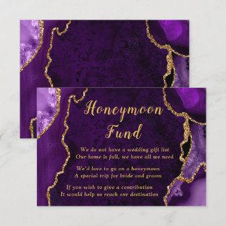 Carte D'accompagnement Purple and Gold Agate Wedding Honeymoon Fund