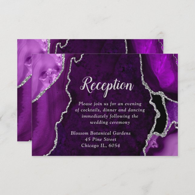 Carte D'accompagnement Purple and Silver Agate Wedding Reception (Devant / Derrière)