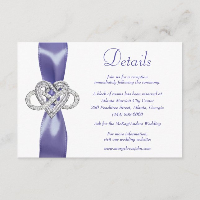Carte D'accompagnement Purple Blue Infinity Heart Détails du Mariage (Devant)