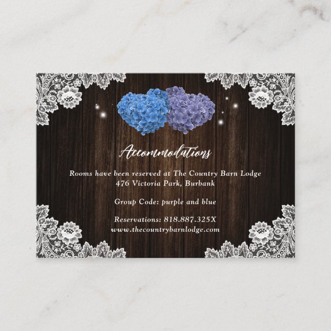 Carte D'accompagnement Purple Blue Wedding Hotel Accommodation Card (Devant)