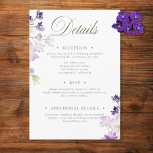 Carte D'accompagnement Purple Boho Fleur sauvage White Mariage Détails