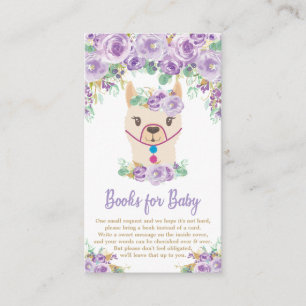 Carte D'accompagnement Purple Floral Llama Baby shower Apportez un livre