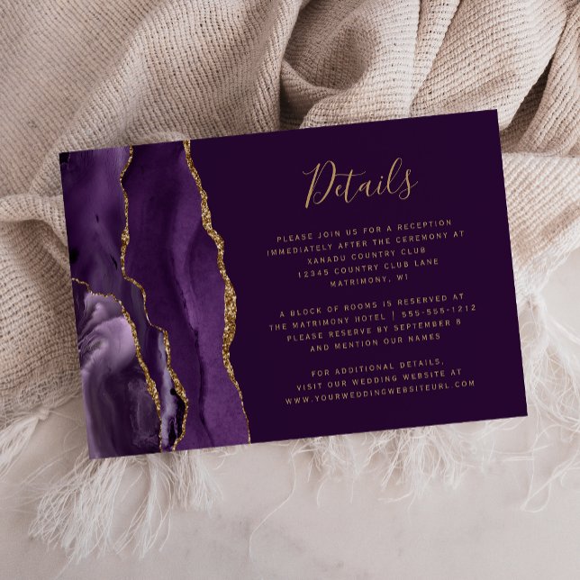 Carte D'accompagnement Purple Gold Agate Plum Détails du Mariage Boîtier (Créateur téléchargé)