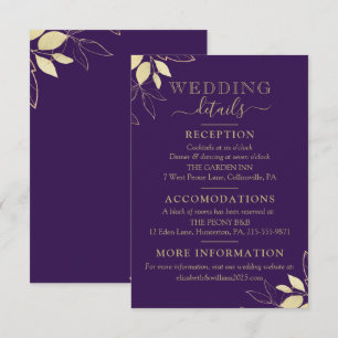 Carte D'accompagnement Purple & Gold Foliage Mariage botanique moderne