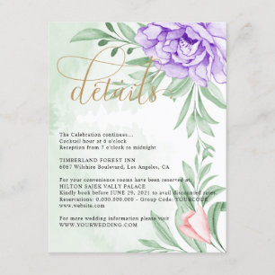 Carte D'accompagnement Purple Peony Rose Greenery Feuilles Mariages Détai