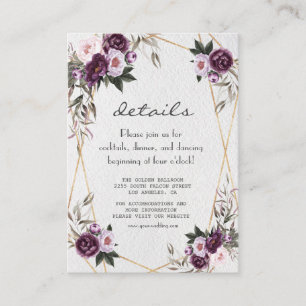 Carte D'accompagnement Purple Pink Peony Flowers Gold Détails du Mariage