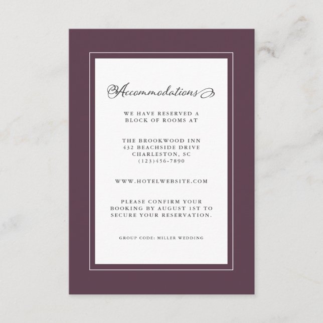 Carte D'accompagnement Purple Plum Mariage Détail Moderne Bordures Chic (Devant)