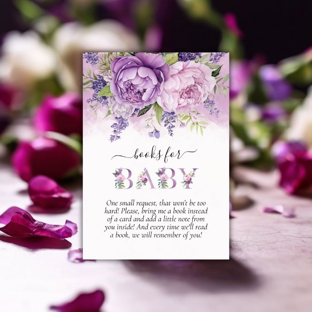 Carte D'accompagnement Purple & Rose Garden Flowers Filles Livres Pour Bé (Purple & Pink Garden Flowers Girl Books For Baby Enclosure Card)