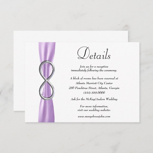 Carte D'accompagnement Purple Ruban Silver Infinity Détails du Mariage (Devant / Derrière)