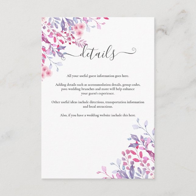 Carte D'accompagnement Purple Shades Pays Fleurs sauvages Floral Mariage (Devant)