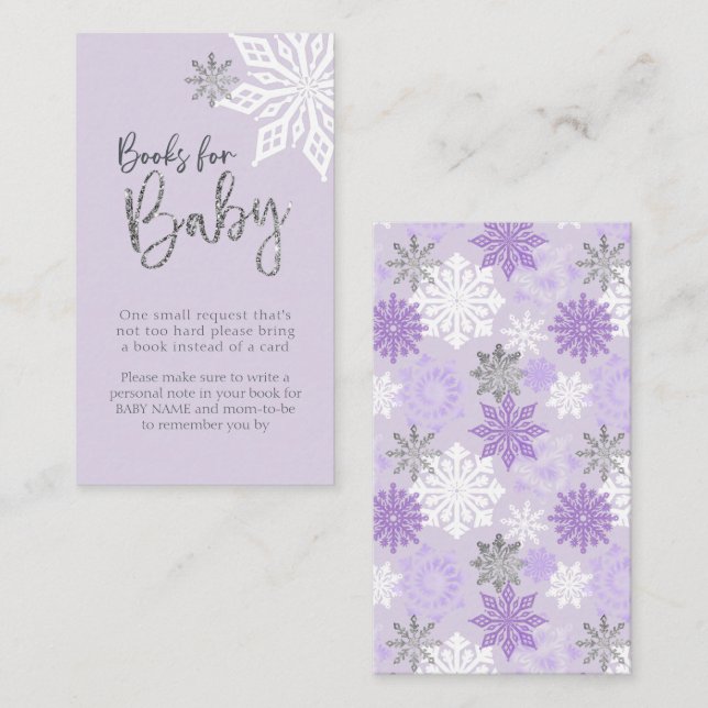 Carte D'accompagnement Purple Silver Snowflake Baby shower Demande de rés (Devant / Derrière)