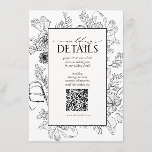 Carte D'accompagnement QR Code Black White Floral Détails du Mariage