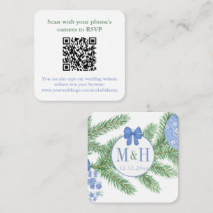 Carte D'accompagnement QR Code Bleu Blanc Noel Mariage RSVP