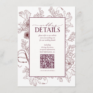 Carte D'accompagnement QR Code Bourgogne Détails du Mariage Floral