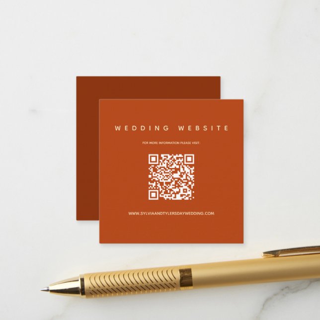 Carte D'accompagnement QR Code Burnt Orange Site Mariage (Devant/Arrière en situation)