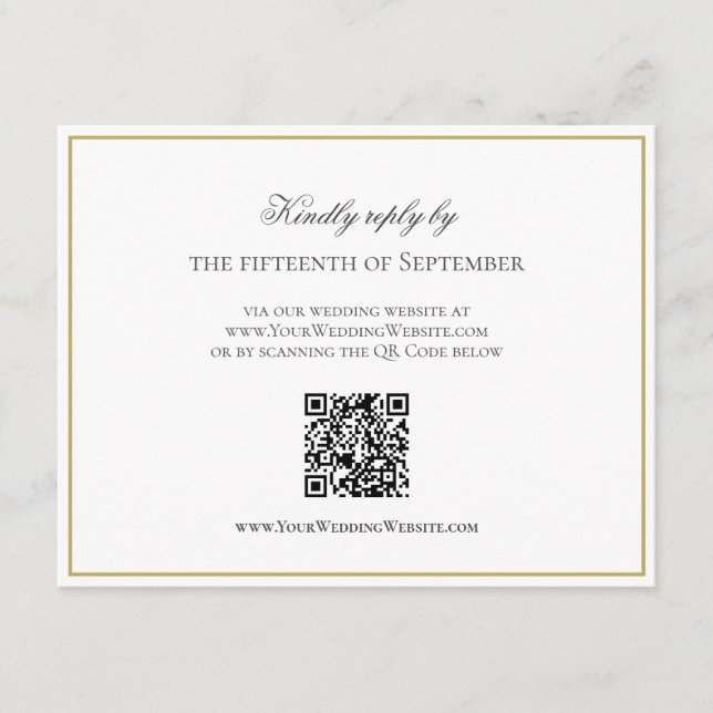 Carte D'accompagnement QR Code Elegant Gold Bordure Monogramme RSVP (Devant)
