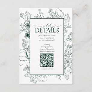 Carte D'accompagnement QR Code Emerald Green Floral Détails du Mariage