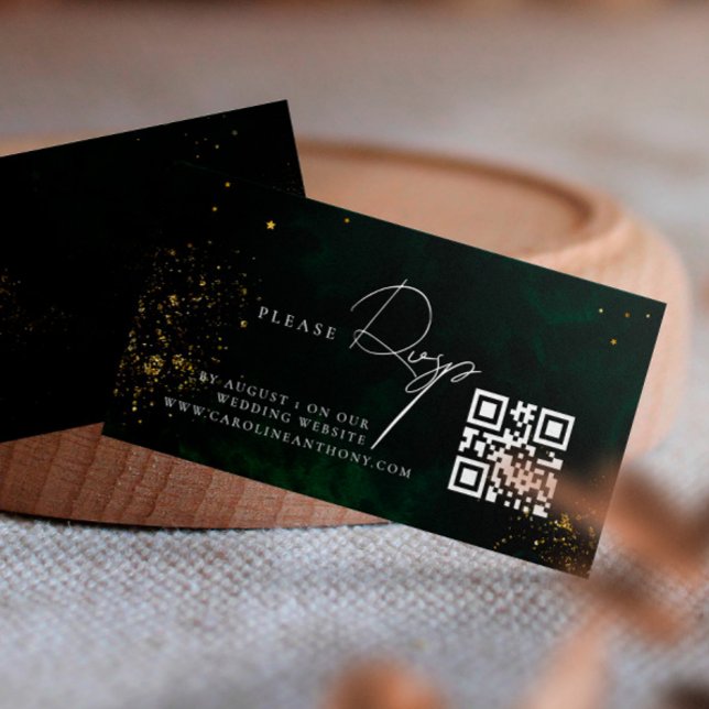 Carte D'accompagnement Qr Code Emerald Green Magic Gold Mariage RVSP (Créateur téléchargé)