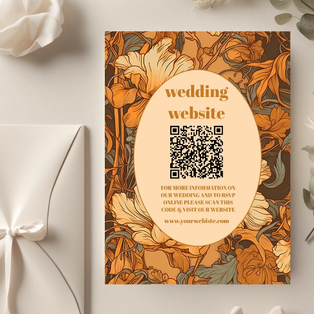 Carte D'accompagnement qr code Gold Floral Art Nouveau Mariage (Créateur téléchargé)