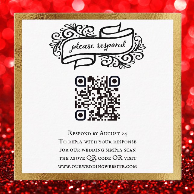 Carte D'accompagnement QR Code Gold Noir Noir Noir Noir Mariage RSVP (Elegant RSVP card with QR code. Perfect for weddings and special events. )