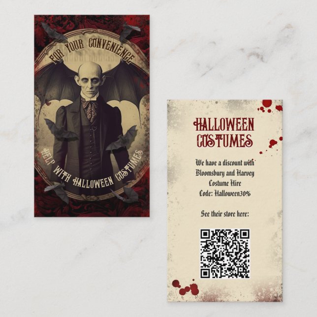 Carte D'accompagnement QR Code Halloween Costume Website Déplaisant Nosfe (Devant / Derrière)