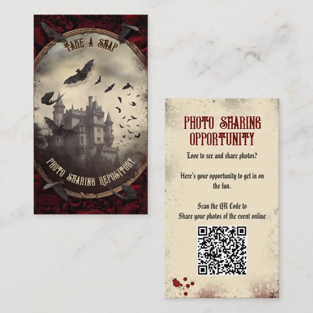 Carte D'accompagnement QR Code Halloween Photos Site web Dracula's Castle (Devant / Derrière)