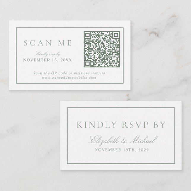 Carte D'accompagnement QR Code Moderne Minimaliste Monogramme Sage Vert R (Devant / Derrière)