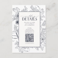 QR Code Navy Blue Floral Détails du Mariage