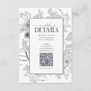 Carte D'accompagnement QR Code Navy Blue Floral Détails du Mariage
