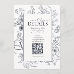 Carte D'accompagnement QR Code Navy Blue Floral Détails du Mariage