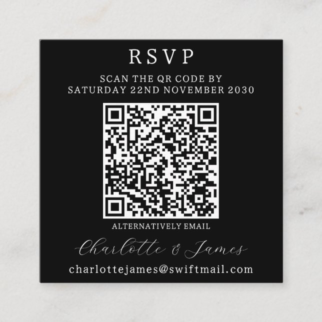 Carte D'accompagnement QR Code noir et blanc photo RSVP (Devant)