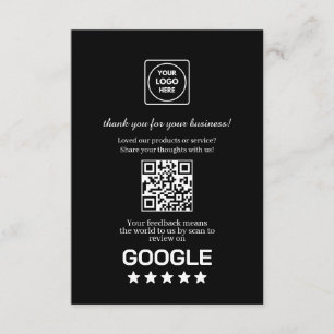 Carte D'accompagnement QR Code Noir Lien de notation et d'avis Google