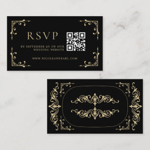 Carte D'accompagnement Qr Code RSVP Elegant Déco Gold Black Retro Mariage