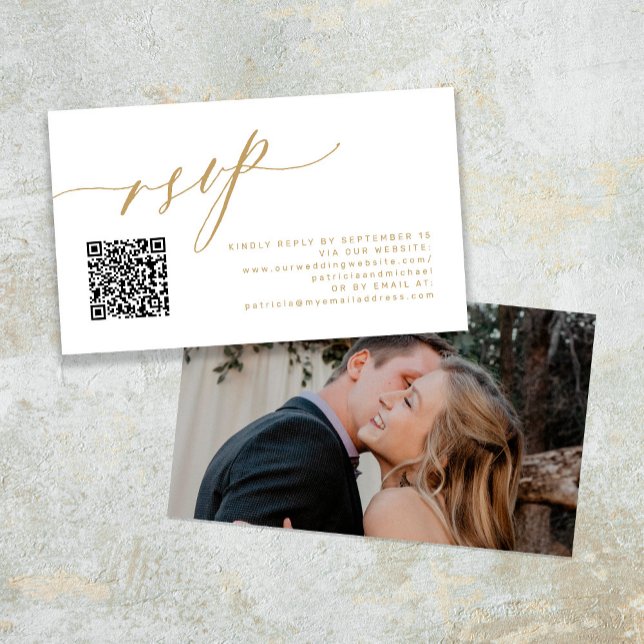 Carte D'accompagnement QR code RSVP moderne or photo mariage site Web (Créateur téléchargé)