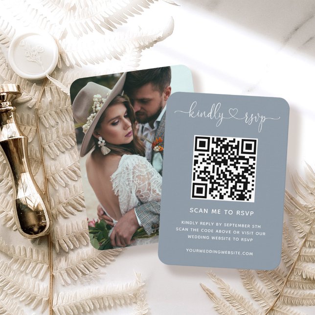Carte D'accompagnement QR Code Site Mariage RSVP Dusty Blue Photo (Créateur téléchargé)