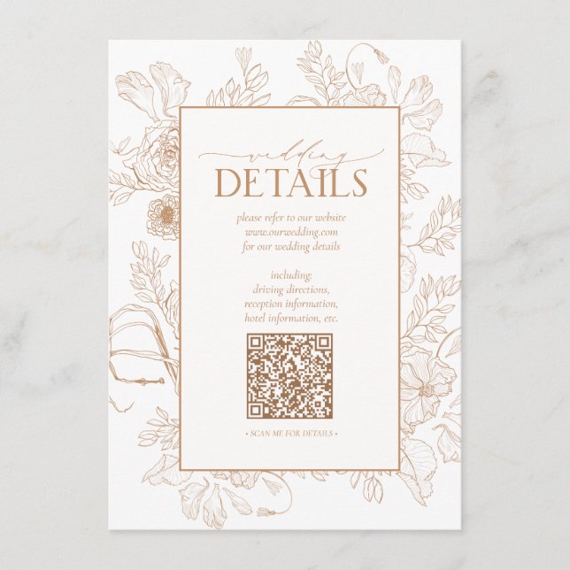 Carte D'accompagnement QR Code Terracotta Floral Détails du Mariage (Devant)