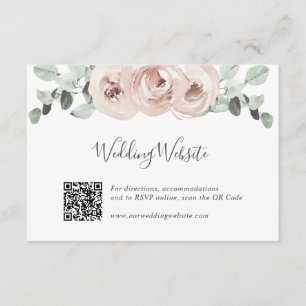 Carte D'accompagnement QR Code Website Floral Greenery Dusty Rose Mariage