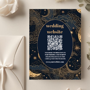 Carte D'accompagnement qr codeMariage céleste d'or bleu nuit