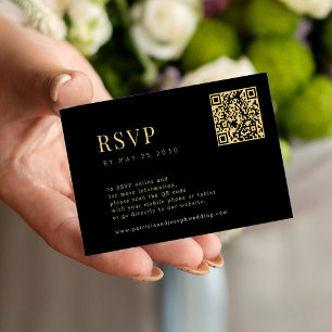 Carte D'accompagnement QR simple élégant minimal or noir mariage RSVP