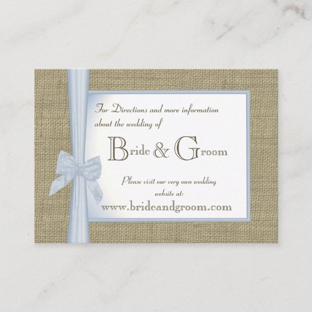 Carte D'accompagnement Quelque chose de bleu Burlap et Bow Mariage Web In (Devant)