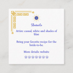 Carte D'accompagnement Quelque chose de bleu et fête prénuptiale grecque