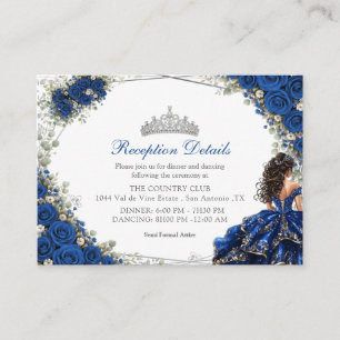 Carte D'accompagnement Quinceañera Bleu Royal Papillons Argentés