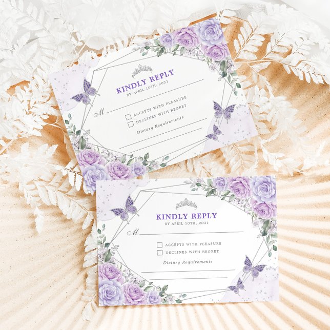 Carte D'accompagnement Quinceanera d'argent mauve Mis Quince 15 Anos RSVP (Créateur téléchargé)