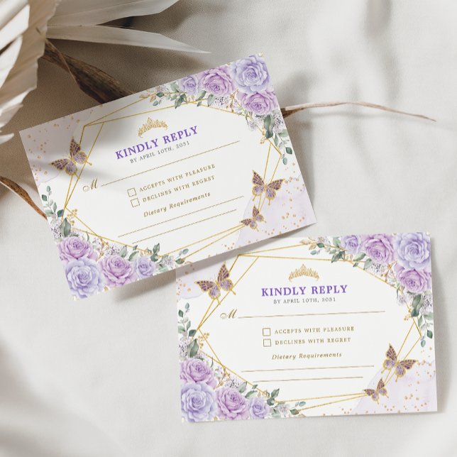 Carte D'accompagnement Quinceanera d'or violet Mis Quince 15 Anos RSVP (Créateur téléchargé)