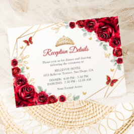 Carte D'accompagnement Quinceanera Floral Or Rouge Détails de la réceptio