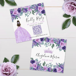 Carte D'accompagnement Quinceanera florale violette QR Code RSVP