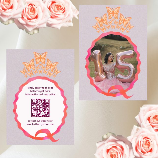Carte D'accompagnement Quinceañera Miss Quince papillon Couronne Squiggle (Créateur téléchargé)