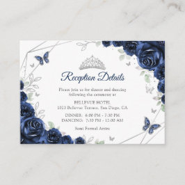 Carte D'accompagnement Quinceanera Navy Silver Floral Details