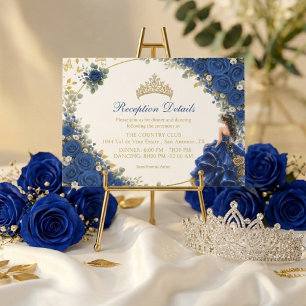 Carte D'accompagnement Quinceañera Papillon Doré Bleu Royal 